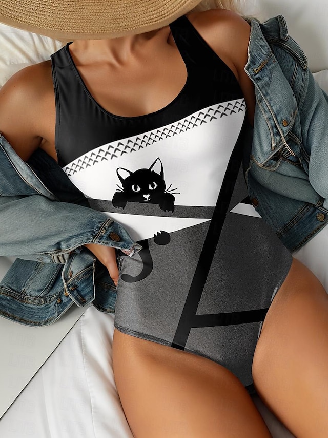  Women's Normal Swimwear One Piece Swimsuit Printing Cat Beach Wear Holiday Bathing Suits