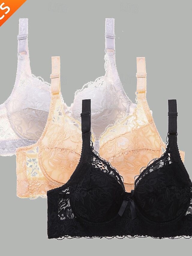 Women's Multi Packs Lace Bras Padded Bras 3 Pcs Underwire Bras