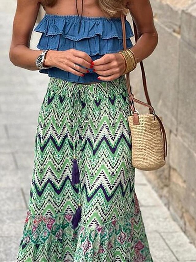 Jupe Rayonnée Géométrique Femme Casual Corner - Taille S - Longueur Longue - Occasion Très Bon état