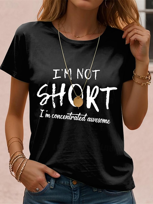  T-shirt Femme Décontracté Citation Amusante Col Rond Noir Blanc À Manches Courtes Imprimé Lettre Quotidien Loisirs Hauts Confortables Taille Standard