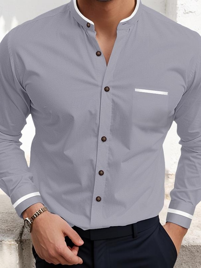 Voor heren Overhemd Overhemd met bandkraag Oxford overhemd Overhemd met knopen Bruiloft Vakantie Wit Marineblauw Grijs Licht Blauw Lange mouw Opstaande boord Lente zomer Kleding Voorvak