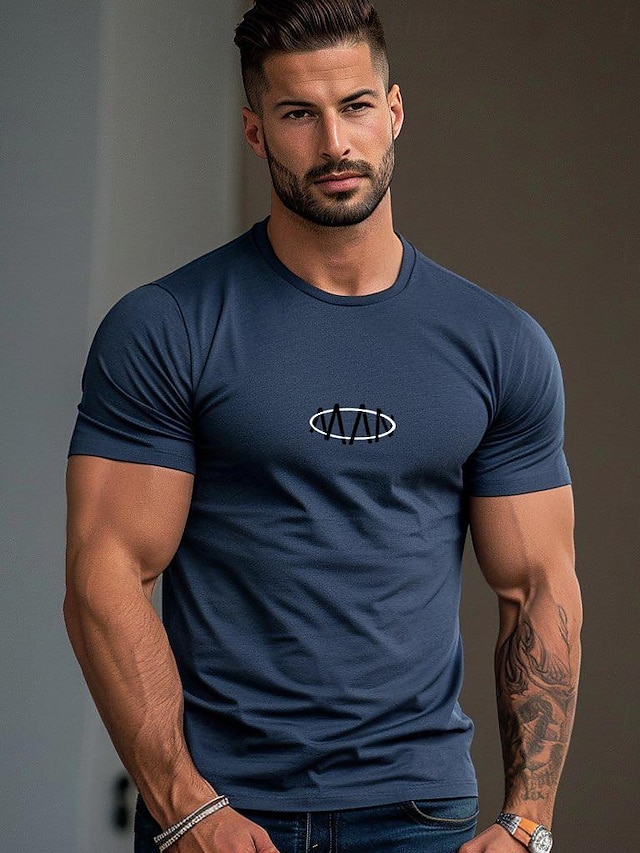  Men's Circle T shirt Tee Top 100% Cotton Short Sleeve Graphic Shirt White Navy Blue Blue Comfortable Tee Street Vacation Fashion Designer Clothing