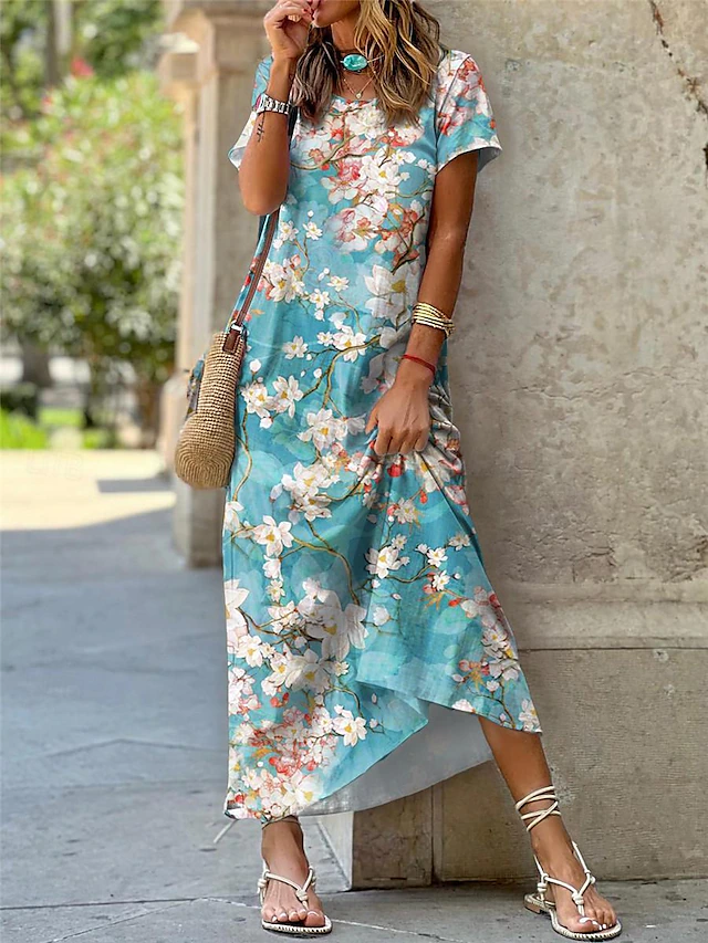 New Look FLORAL CREW NECK LONG SLEEVE MINI TEA - Freizeitkleid - Green