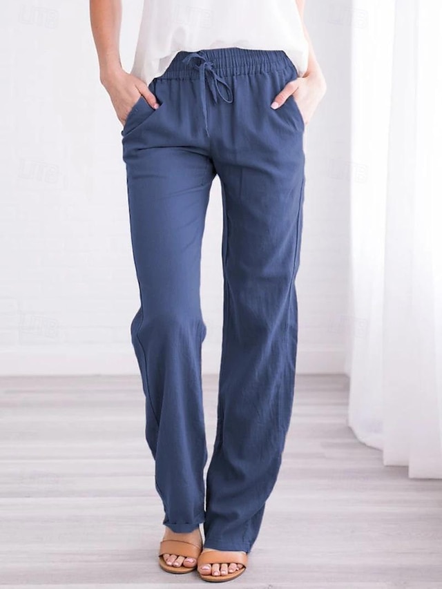  Per donna Pantaloni Casual quotidiano Lunghezza intera Liscio A cordoncino Tasche laterali Traspirabilità Comodo Anelastico Per uscire Fine settimana Nero Bianco Giallo Blu Primavera estate Standard