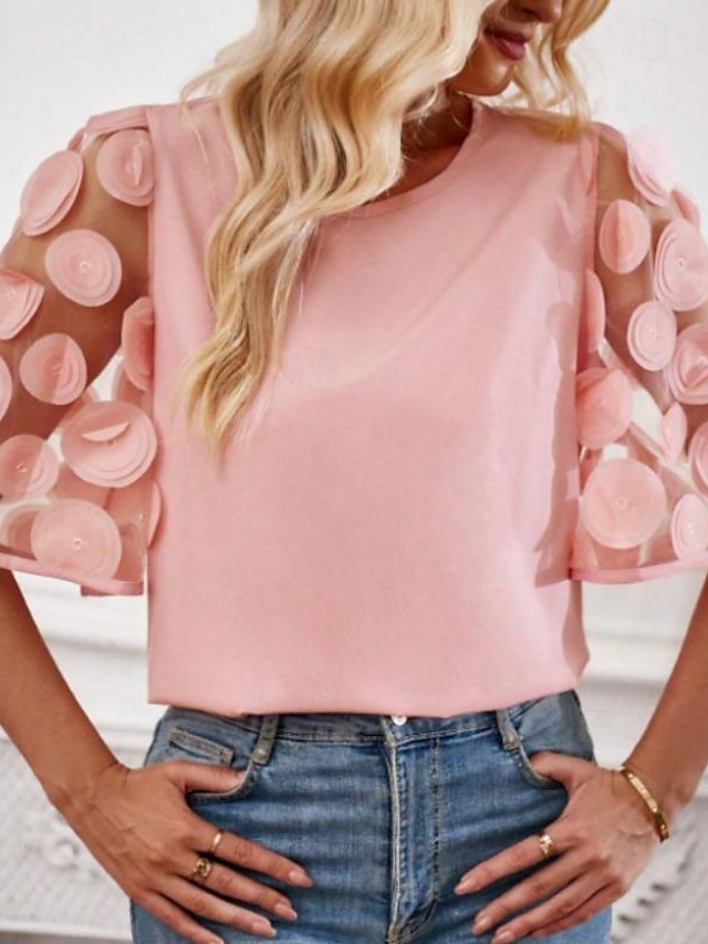  Camicia Blusa Per donna Nero Rosa Blu Tinta unica Retato Strada Giornaliero Di tendenza Rotonda S