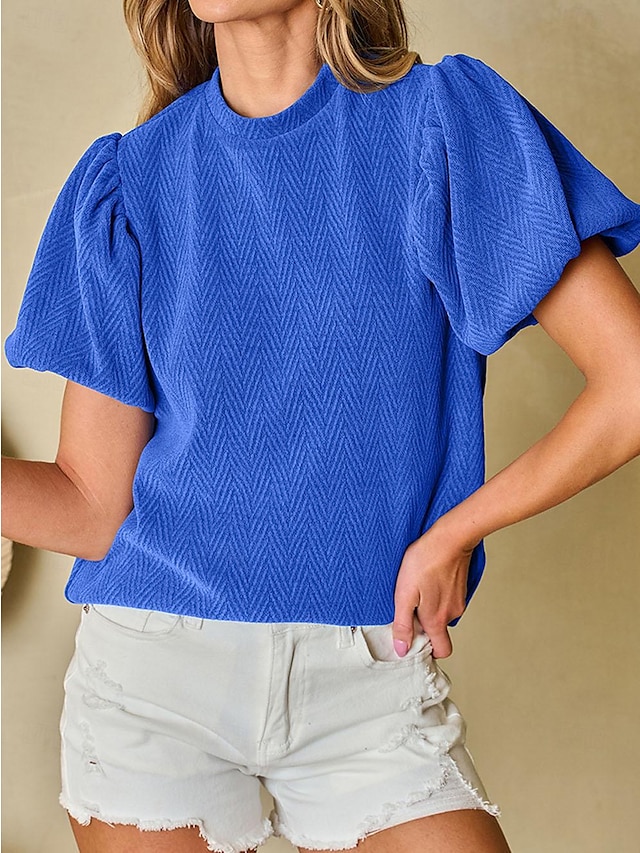  Рубашка Блуза Жен. Черный Синий Сплошной цвет Сексуальные платья Для улицы Повседневные Мода Круглый вырез S