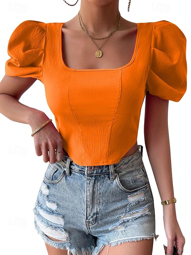  Camicia Blusa Per donna Nero Fucsia Arancione Tinta unica Scollatura posteriore Strada Giornaliero Di tendenza Squadrata S