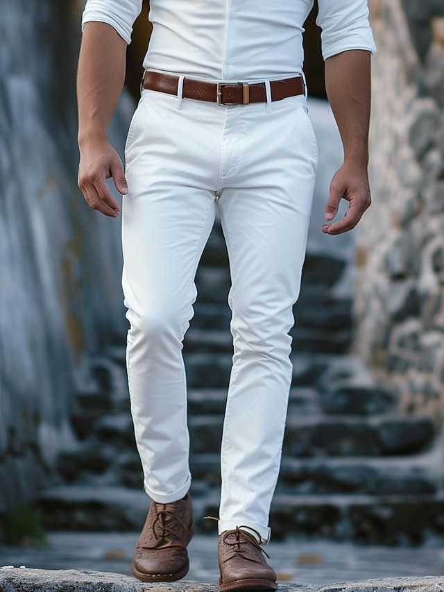  رجالي بنطلونات تشينوز سروال تشينو أزرار جيب أمامي سهل راحة عمل مناسب للبس اليومي مناسب للعطلات موضة أنيقة & حديثة أبيض مرن نسبياً