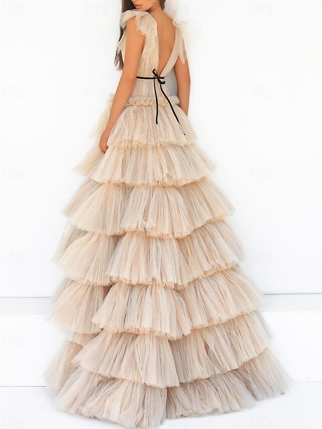 Robe de Bal A-Ligne Robe Élégante Bal Train Sweep Brush Sans Manches ...