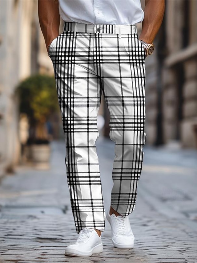  geruit / geruit zakelijk klassiek heren zakelijk 3D-geprinte pantalon platte voorkant rechte pijpen polyester middelhoge taille broek outdoor straatkleding naar het werk dagelijkse kleding s tot 3xl