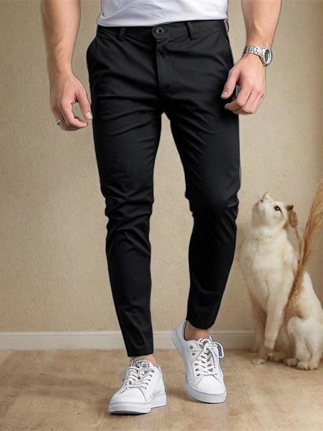  Męskie Rurki Spodnie Typu Chino Spodnie chinosy Guzik Przednia kieszeń Równina Komfort Biznes Codzienny Święto Moda Szykowne i nowoczesne Czarny Elastyczny