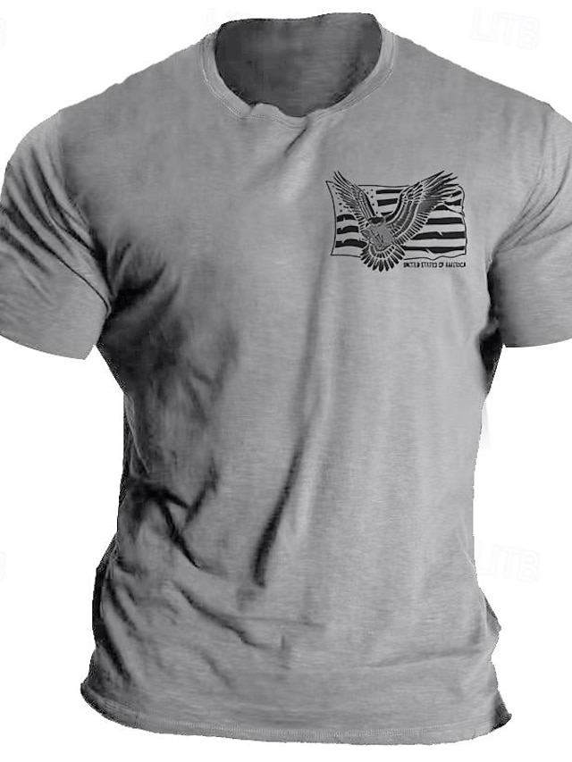  Herren T-Shirt cooles Shirt T-Shirt patriotisch Baumwollmischung Flagge Adler Drucke Rundhalsausschnitt schwarz blau Armee grün grau khaki rot lässig täglich Kurzarm Druck Kleidung Sport Mode Designer