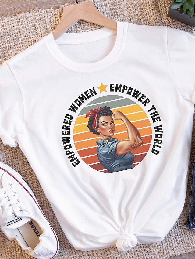  Női Póló 100% pamut Black Rosie the Riveter Inspired Shirt Graphic Tee Phenomenal Black Woman Csíkos Szöveg Napi Hétvége Szüret Divat Rövid ujjú Kerek Fekete Minden évszak