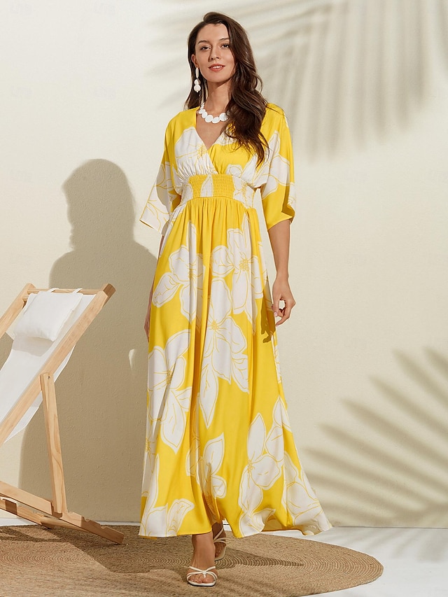  vestido de praia com espartilho estampado de flor amarela e cetim