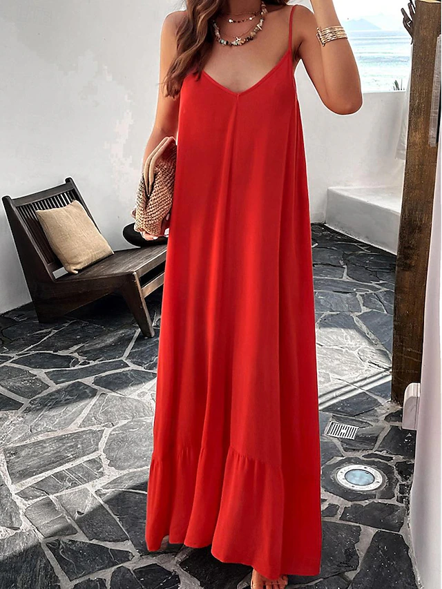 Women's Casual Dress Long Dress Maxi Dress Backless Pocket Date Streetwear Maxi Strap Sleeveless Black Red Blue Color 25