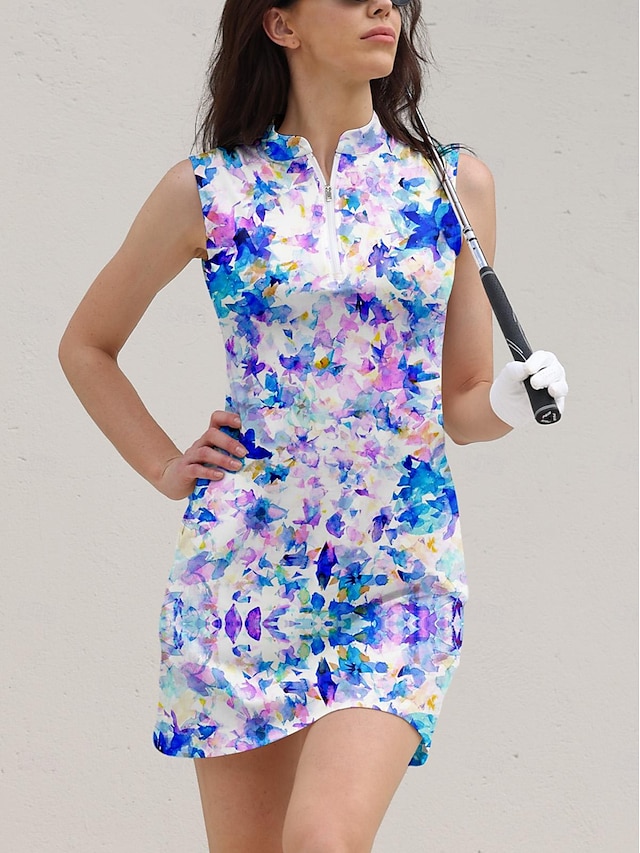  Mujer vestido de golf Púrpula Claro Sin Mangas Floral Ropa de golf para damas Ropa Trajes Ropa Ropa