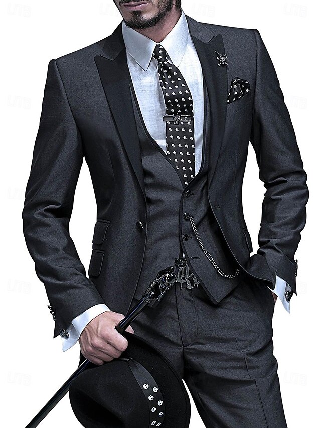 Burgundy Gray Men's Prom Suits Wedding Party Suits Solid Colored 3 ...