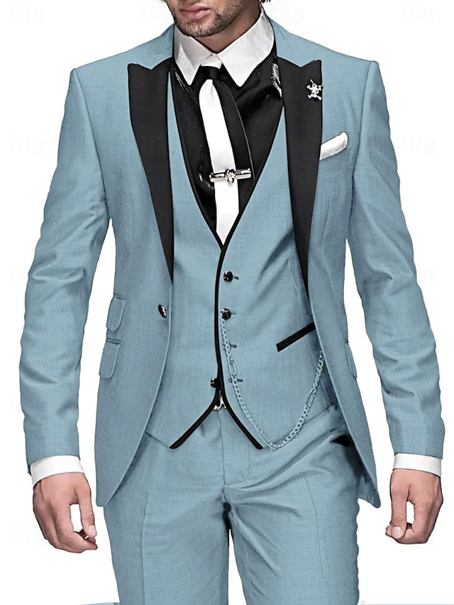 Burgundy Gray Men's Prom Suits Wedding Party Suits Solid Colored 3 ...