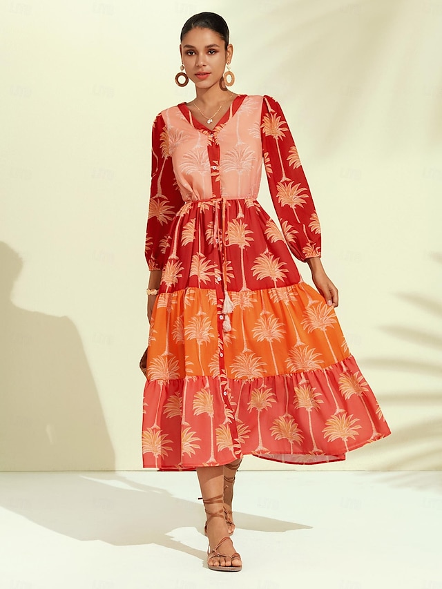  robe midi à fleurs et franges à col en V