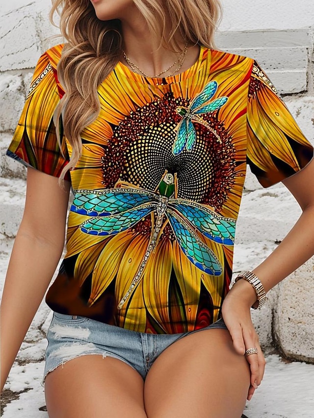 Pentru femei Tunică Floarea Soarelui Sfârșit de săptămână Hawaiană Manșon scurt Stil Nautic Portocaliu Vară