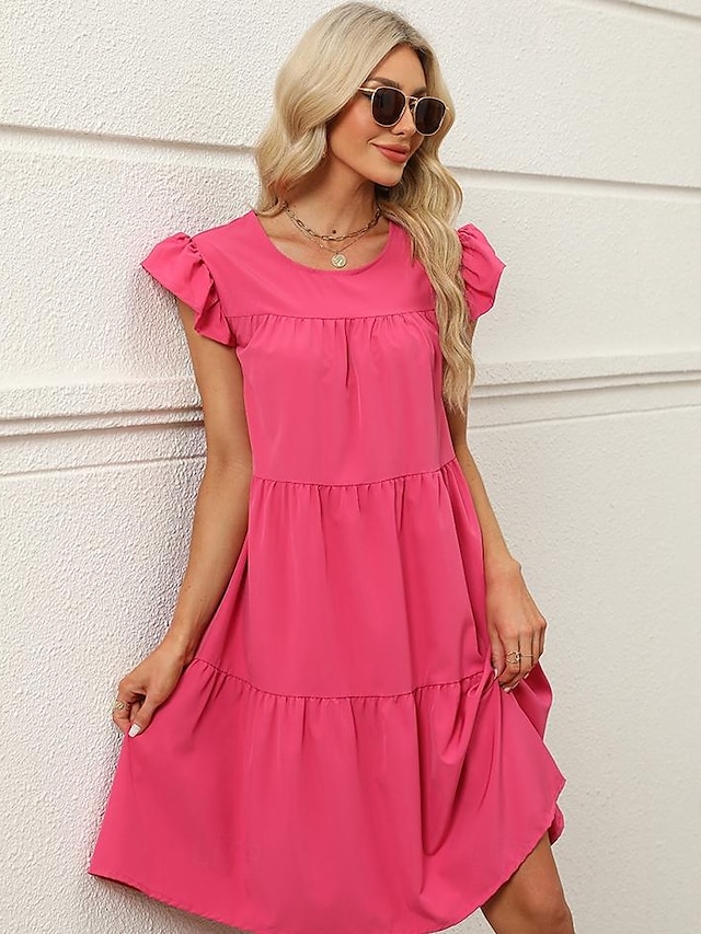  Női Extra méret Ív Vintage ruha Sima Midi ruha Ujjatlan Fodrozott Kollázs U-alakú Divat Napi Mély rózsaszín Nyár L XL 2XL 3XL
