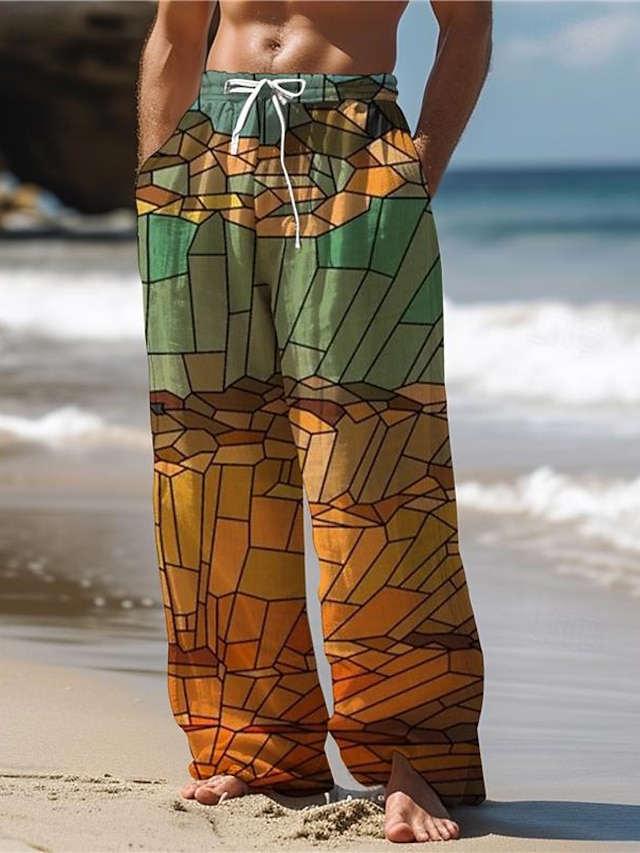  Herren Hawaiianisch Farbblock Mehrfarbig Hosen Hose 3D-Druck Hose mit geradem Bein Mittlere Taillenlinie Elastischer Kordelzug in der Taille Outdoor Strasse Festtage Sommer Frühling Herbst entspannte