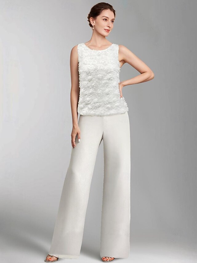 Solid Sleeveless Open Back Mother of the Bride Pantsuit