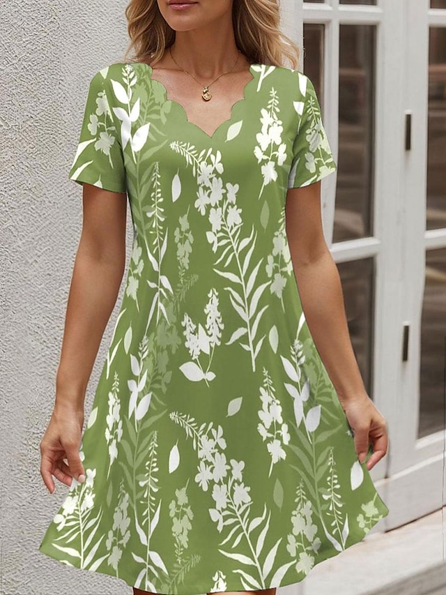  Women's Floral Print Asymmetrical Midi Dress Bohemia Vintage Short Sleeve Summer Spring