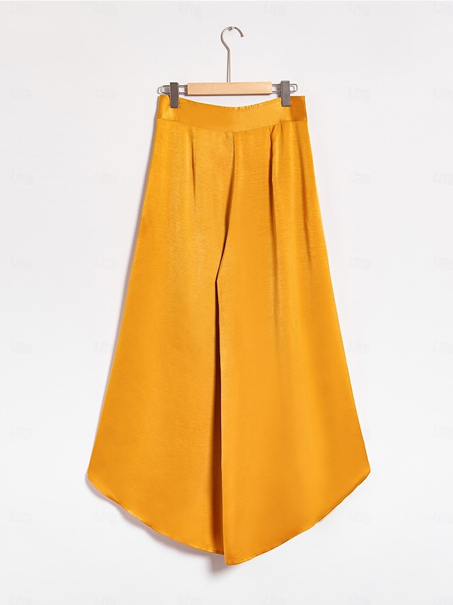  calça casual de cetim com babados