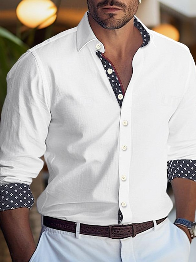  Herren Hemd Knopfhemd Lässiges Hemd Schwarz Weiß Dunkelblau Leicht Blau Langarm Farbblock Kargen Täglich Urlaub Patchwork Bekleidung Modisch Brautkleider schlicht Komfortabel
