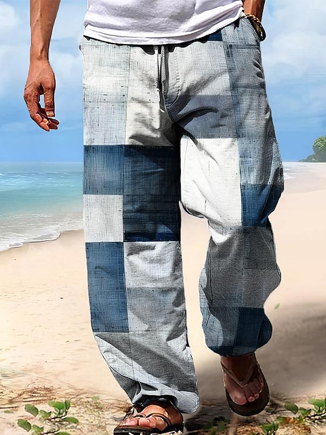  男性用 ハワイアン 格子柄 パンツ アウトドア 祝日 バケーション リラックスフィット マイクロエラスティック