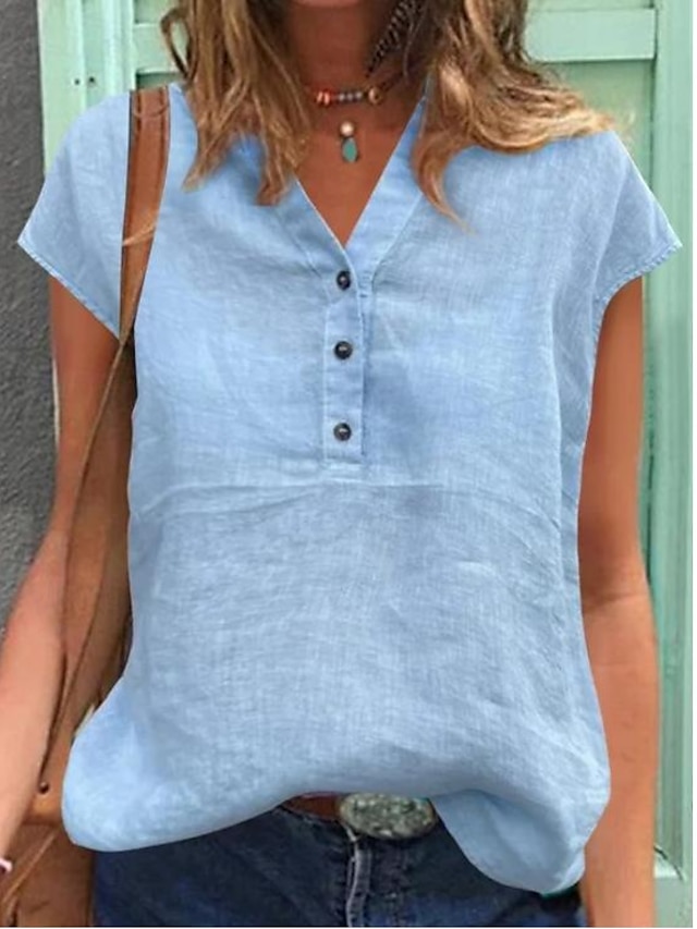  Camicia Blusa Top lunghi in cotone Top in cotone bianco Per donna Bianco Azzurro Grigio Liscio Pulsante Strada Giornaliero Di tendenza A V Standard S