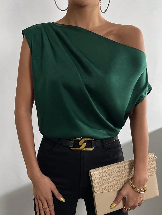  Camicia Blusa Per donna Nero Verde chiaro Rosa Liscio Freddezza Strada Giornaliero Di tendenza Monospalla Standard S