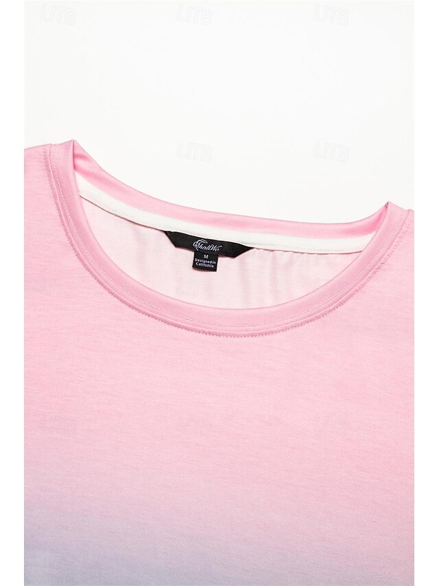 Light Orange Ombre Pattern Round Neck T-shirt for Women