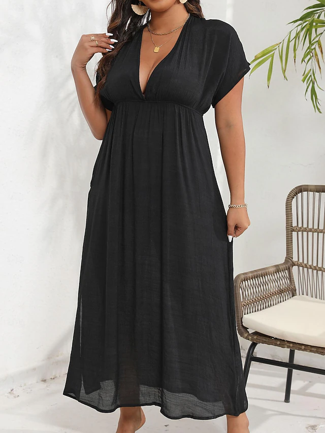 Women's Beach Dresses Open Back Beach Wear Holiday Short Sleeves Black Color 7