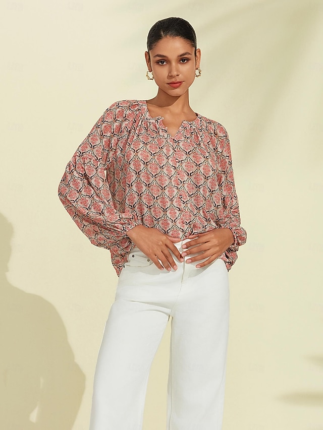  camicetta casual con maniche a sbuffo geometriche