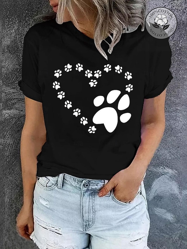  Women's T shirt Tee Burgundy Tee 100% Cotton Graphic Dog Letter Daily Holiday Weekend Print Black Short Sleeve Basic Round Neck