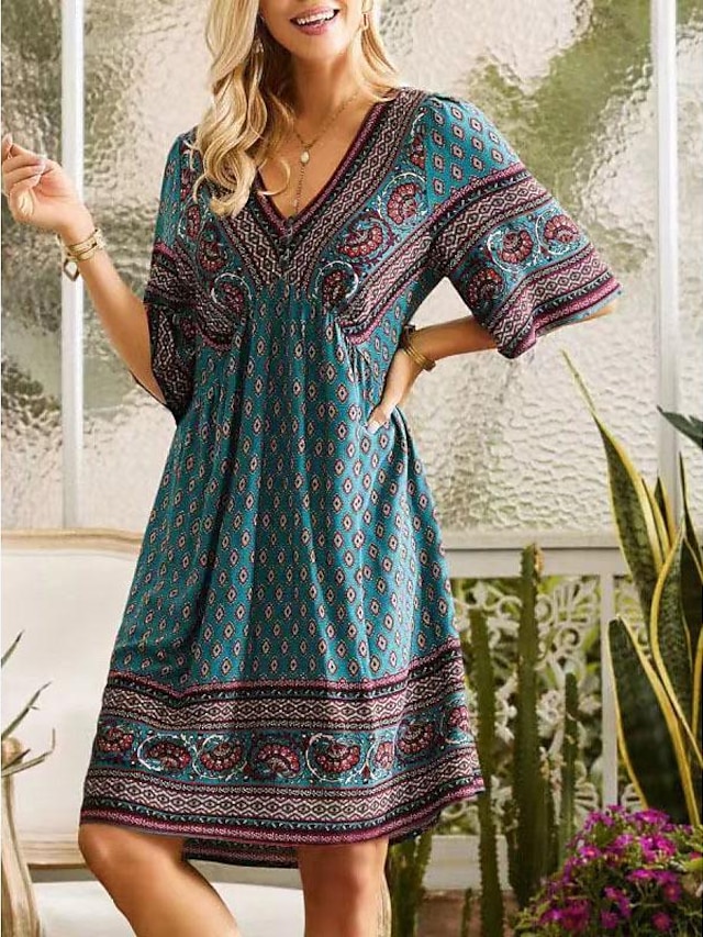  Per donna Vestito longuette Abito casual Abito estivo Abito boho Streetwear Da mare Strada Per eventi Standard Pop art Manica corta A V Rosa Rosso Blu marino Blu Estate