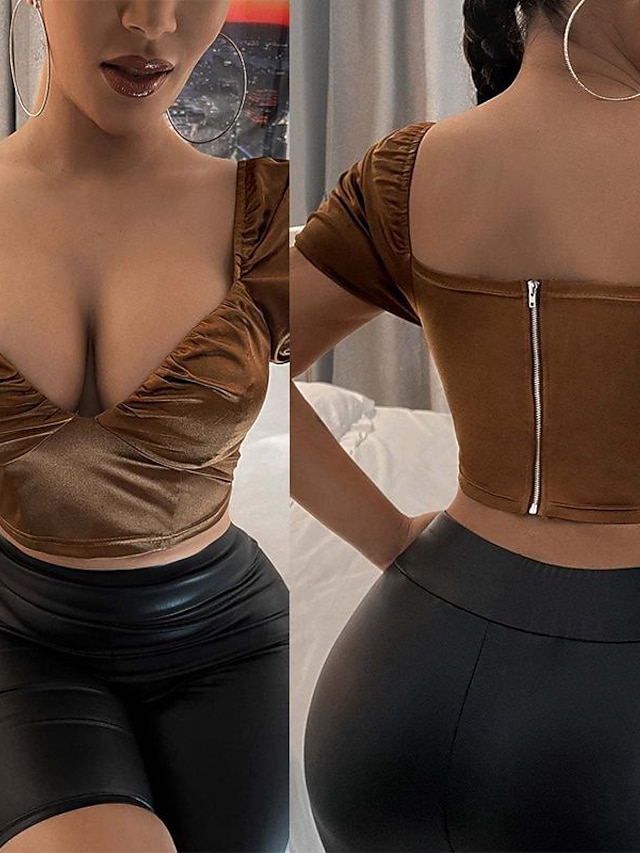  Schnitt Damen Braun Solide / einfarbig Rückenverschluß Täglich Modisch V Ausschnitt Dünn S