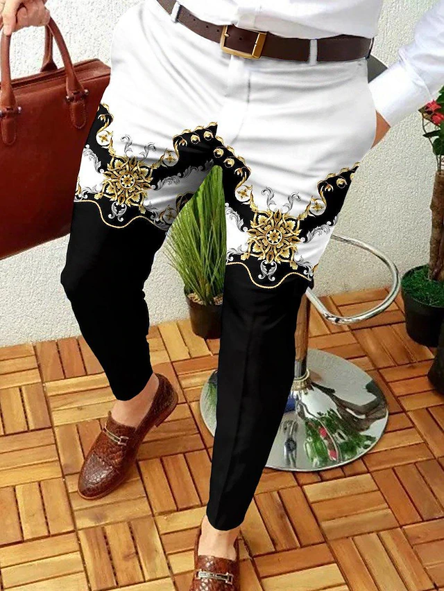 Men's Trousers Chinos Jogger Pants Print Geometry Full Length Casual Daily Trousers Smart Casual Black-White Green Micro-elastic4