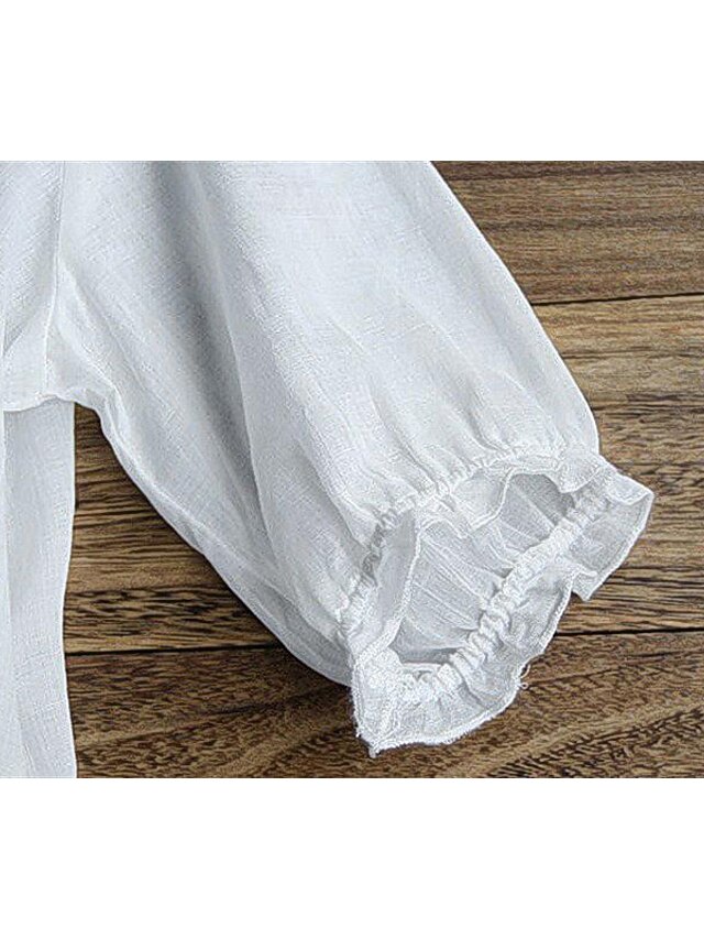 Women Summer Retro Pure Color 100%Linen Blouse
