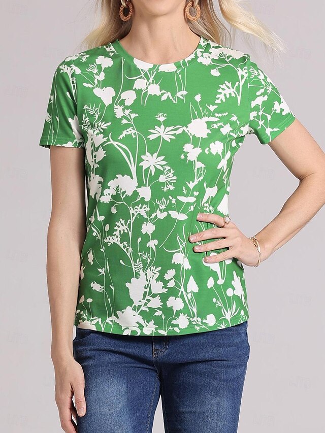  Pentru femei Tricou Floral Casual Concediu Imprimeu Trifoi Manșon scurt Modă Stil Nautic Vară