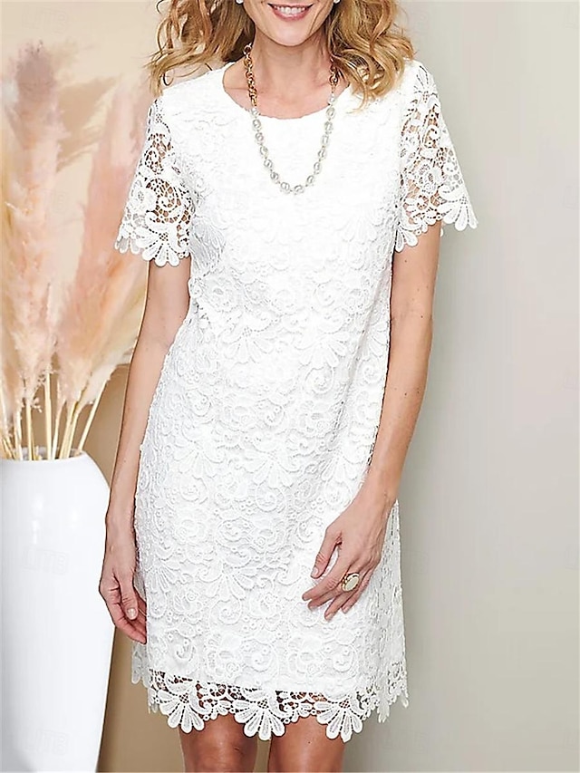  Per donna Vestito bianco Mini abito con manica Appuntamento Da mare Streetwear Essenziale Girocollo Manica corta Bianco Colore