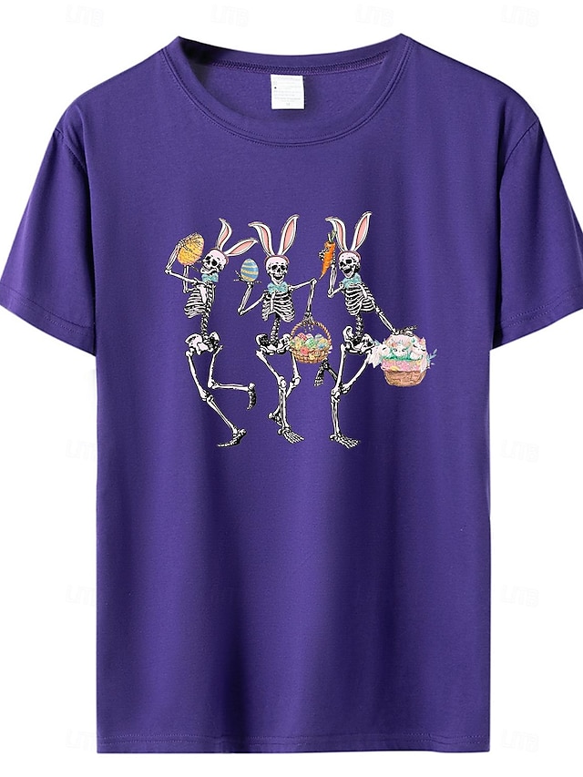  女性用 Tシャツ コットン スカル プリント 週末 ファッション 半袖 ラウンドネック ライトグリーン 夏