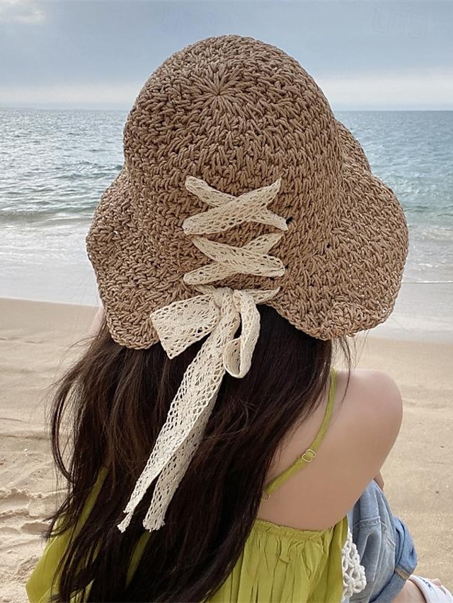  Fashion Handmade Straw Hat Women's Sun Shade Large Brim Spring Summer Travel Beach Vacation Versatile Outdoor Sun Hat