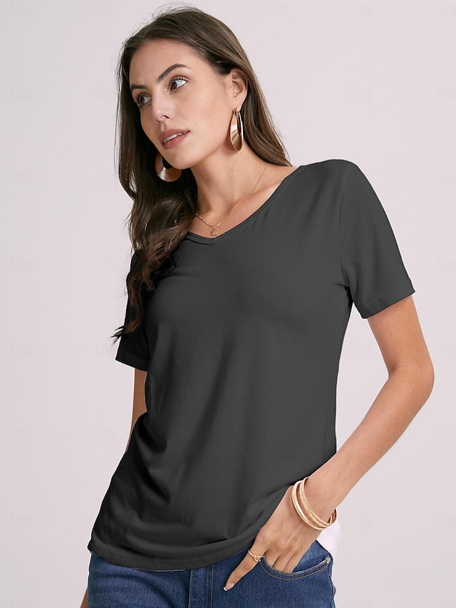  damebluse t-skjorte t-skjorte basic vanlig daglig v-hals t-skjorte erme vanlig sommer hvit svart blå lilla mørk rød