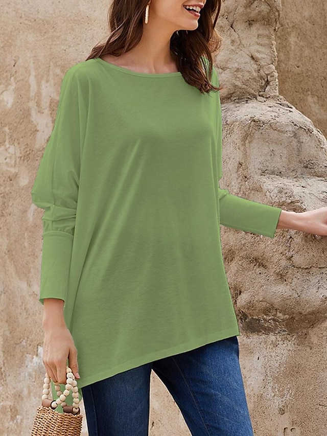 T shirt Tee Women's Darkblue Black White Solid / Plain Color Patchwork Irregular Hem Street Date Daily Classic Round Neck Regular Fit S