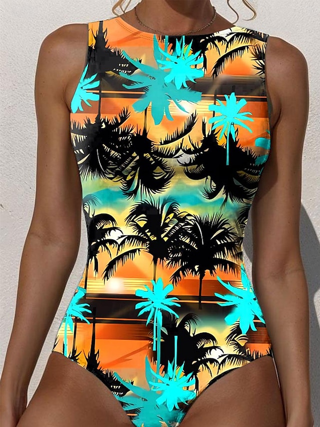  Women's Swimwear One Piece Swimsuit Palm Leaf Vacation Bathing Suits