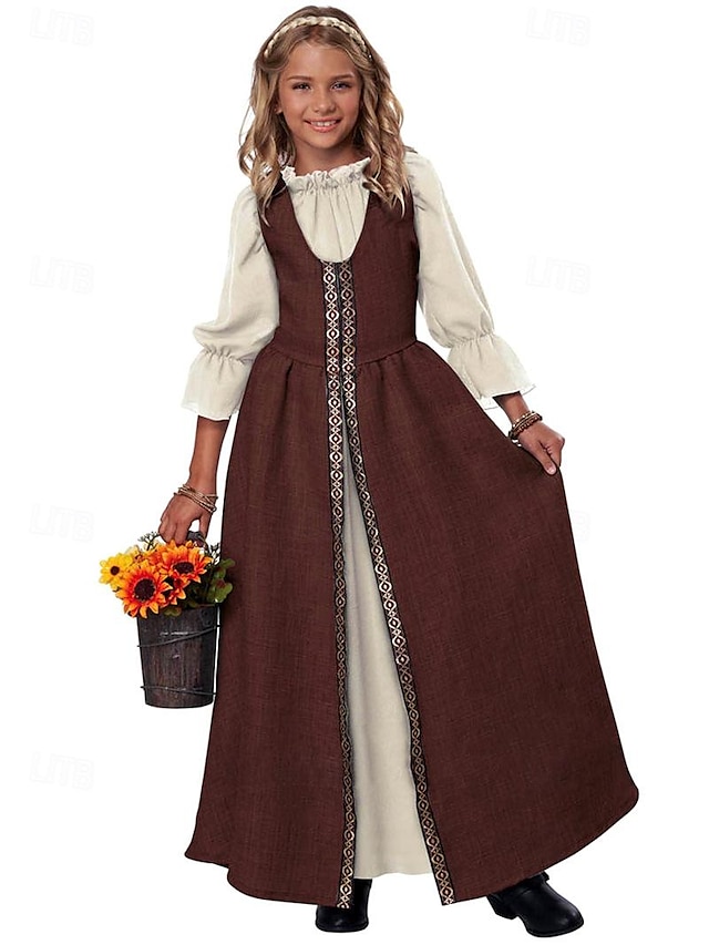  Retro Středověké Renesanční Šaty Ren Faire Viking irština Barevné bloky Dívčí Keltské předvečer Všech svatých Plesová maškaráda předvečer Všech svatých Večírek Dětské Šaty