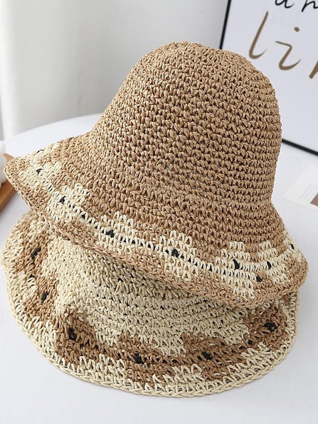  καλοκαιρινές υπαίθριες διακοπές παραλία άνετο καπέλο με βελονάκι κουβά χειροποίητο ψάθινο καπέλο για γυναίκες κορίτσι